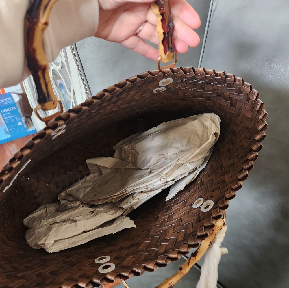 Tommy Bahama Brown Woven Tote with Bamboo-Style Handles and Tassel Charm - Picture 5 of 5